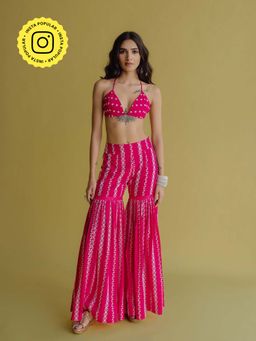 Old Marigold - Alia Magenta Cotton Embroidered Blouse With Sharara (Set of 2)
