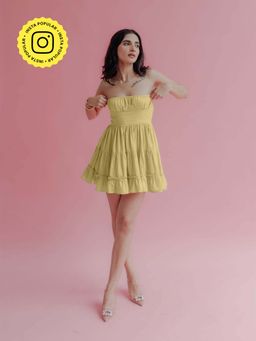Old Marigold - Sabrina Lime Yellow Strapless Mini Dress