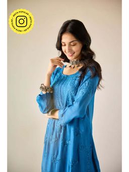 Old Marigold - Lamis Royal Blue Modal Hand Embroidered Chikankari Co-Ord (Set of 2)