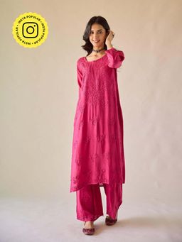 Old Marigold - Yara Hot Pink Modal Hand Embroidered Chikankari Co-Ord (Set of 2)