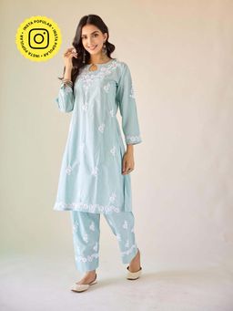 Old Marigold - Ireo Blue Cotton Hand Embroidered Chikankari Co-Ord (Set of 2)