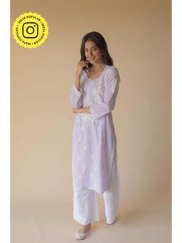 Old Marigold - Yumna Cotton Lavender Hand Embroidered Chikankari Kurta