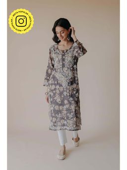 Old Marigold - Ruhi Grey Mulmul Chikankari Printed Kurta