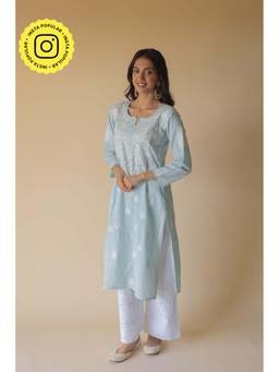 Old Marigold - Nazma Cotton Blue Hand Embroidered Chikankari Kurta