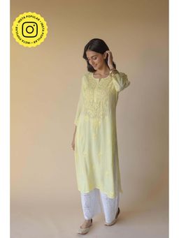 Old Marigold - Samreen Yellow Modal Hand Embroidered Chikankari Kurta