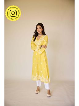 Old Marigold - Henna Yellow Modal Hand Embroidered Chikankari Kurta