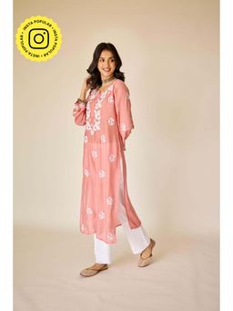 Old Marigold - Sumaiya Peach Pink Muslin Hand Embroidered Chikankari Kurta