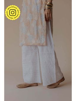 Old Marigold - Mariam White Cotton Hand Embroidered Chikankari Palazzo