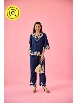 Old Marigold - Breeze Navy Blue Cotton Embroidered Co-Ord (Set of 2)