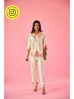 Old Marigold - Petal Cream Cotton Embroidered Co-Ord (Set of 2)