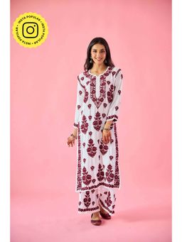 Old Marigold - Gyaani Maroon Modal Hand Embroidered Chikankari Kurta with Palazzo (Set of 2)