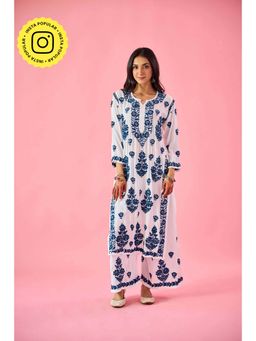 Old Marigold - Wazira Blue Modal Hand Embroidered Chikankari Kurta with Palazzo (Set of 2)
