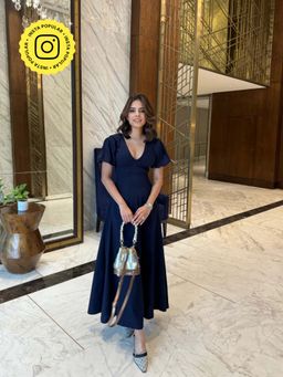 Old Marigold - Brezza Navy Blue V-Neck Maxi Dress