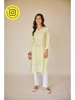 Old Marigold - Raha Lime Yellow Muslin Embroidered Chikankari Kurta