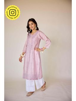 Old Marigold - Jasmine Lavender Chanderi Embroidered Chikankari Kurta