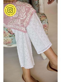 Old Marigold - Zoya White Cotton Hand Embroidered Chikankari Pant