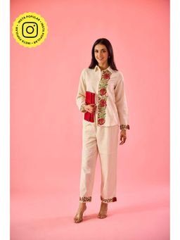 Old Marigold - Fleur Beige Linen Embroidered Co-Ord (Set of 2)