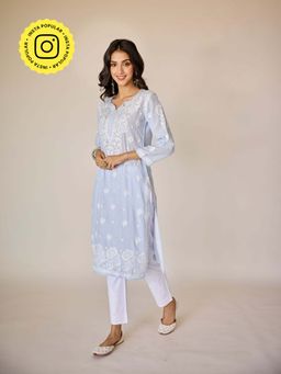 Old Marigold - Paolo Powder Blue Muslin Hand Embroidered Chikankari Kurta