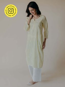 Old Marigold - Zeenat Cotton Yellow Hand Embroidered Chikankari Kurta