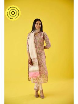 Old Marigold - Aarzoo Pink Chanderi Hand Embellished Kurta Pant & Dupatta (Set of 3)