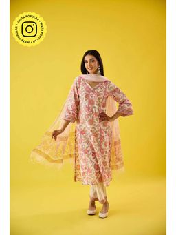 Old Marigold - Mehrunisha Pink Cotton Kurta Pant & Dupatta (Set of 3)