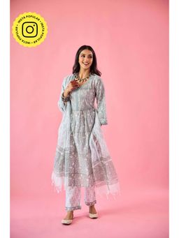 Old Marigold - Nazneen Sea Green Cotton Kurta Pant & Dupatta (Set of 3)