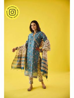 Old Marigold - Roohani Blue Chanderi Hand Embroidered Kurta & Dupatta (Set of 3)