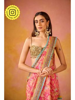 Old Marigold - Aarohi Pink Muslin Saree with Stitched Blouse