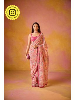 Old Marigold - Sitara Pink Crepe Saree with Stitched Blouse