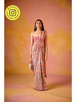 Old Marigold - Arzoo Pink Crepe Saree with Stitched Blouse