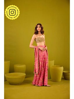 Old Marigold - Mannat Pink Muslin Sharara with Gold Blouse and Dupatta (Set of 3)