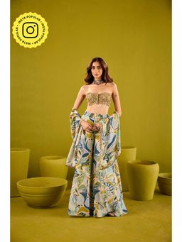 Old Marigold - Tasneem Blue Sharara with Gold Embroidered Blouse with Dupatta (Set of 3)