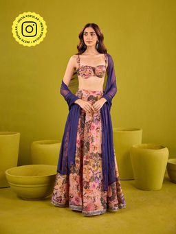 Old Marigold - Hina Pink & Violet Tissue Lehenga with Blouse and Dupatta (Set of 3)