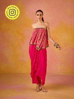 Old Marigold - Aleesa Hot Pink Muslin Top & Crepe Skirt (Set of 2)
