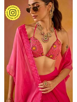 Old Marigold - Chandani Hot Pink Embroidered Bikini Style Stitched Blouse