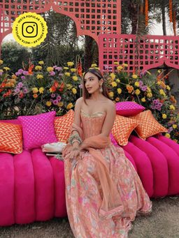 Old Marigold - Alina Peach Muslin Lehenga with Top and Dupatta (Set of 3)