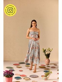 Old Marigold - Fiorella Blue Floral Tube Midi Dress