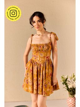 Old Marigold - Isola Mustard Floral Babydoll Mini Dress