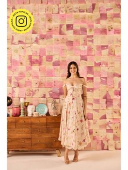 Old Marigold - Poema Beige Lacey Floral Midi Corset Dress