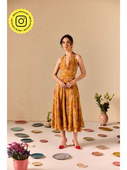 Old Marigold - Clio Mustard Floral Halter neck Midi Dress