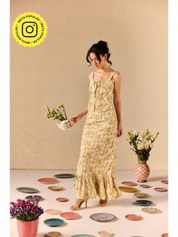 Old Marigold - Cream Esme Green Cotton Floral Maxi Skirt