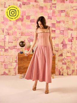 Old Marigold - Toscana Dusky Rose Gold Midi Dress With Corset Jacket (Set of 2)