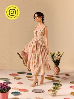Old Marigold - Alba Multi-Color Muslin Floral Corset Midi Dress