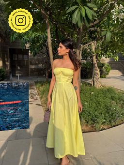 Old Marigold - Sorrento Lemon Yellow Corset Tube Midi Dress