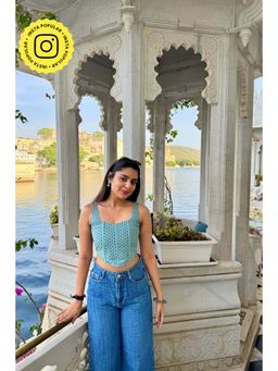Old Marigold - Palm Blue Cotton Crop Top
