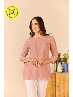 Old Marigold - Zuhair Mauve Muslin Hand Embroidered Short Chikankari Kurti
