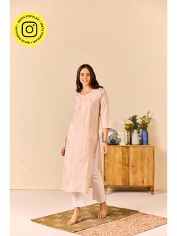 Old Marigold - Riwaaz Chanderi Hand Embroidered Chikankari Pink Kurta