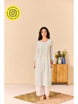 Old Marigold - Saanjh Chanderi Hand Embroidered Chikankari Blue Kurta