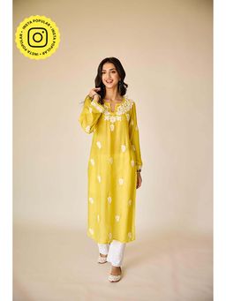 Old Marigold - Sofiya Yellow Muslin Hand Embroidered Chikankari Kurta