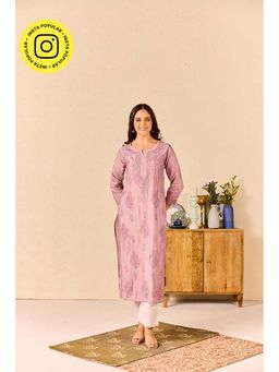 Old Marigold - Rakhi Purple Chanderi Hand Embroidered Chikankari Kurta